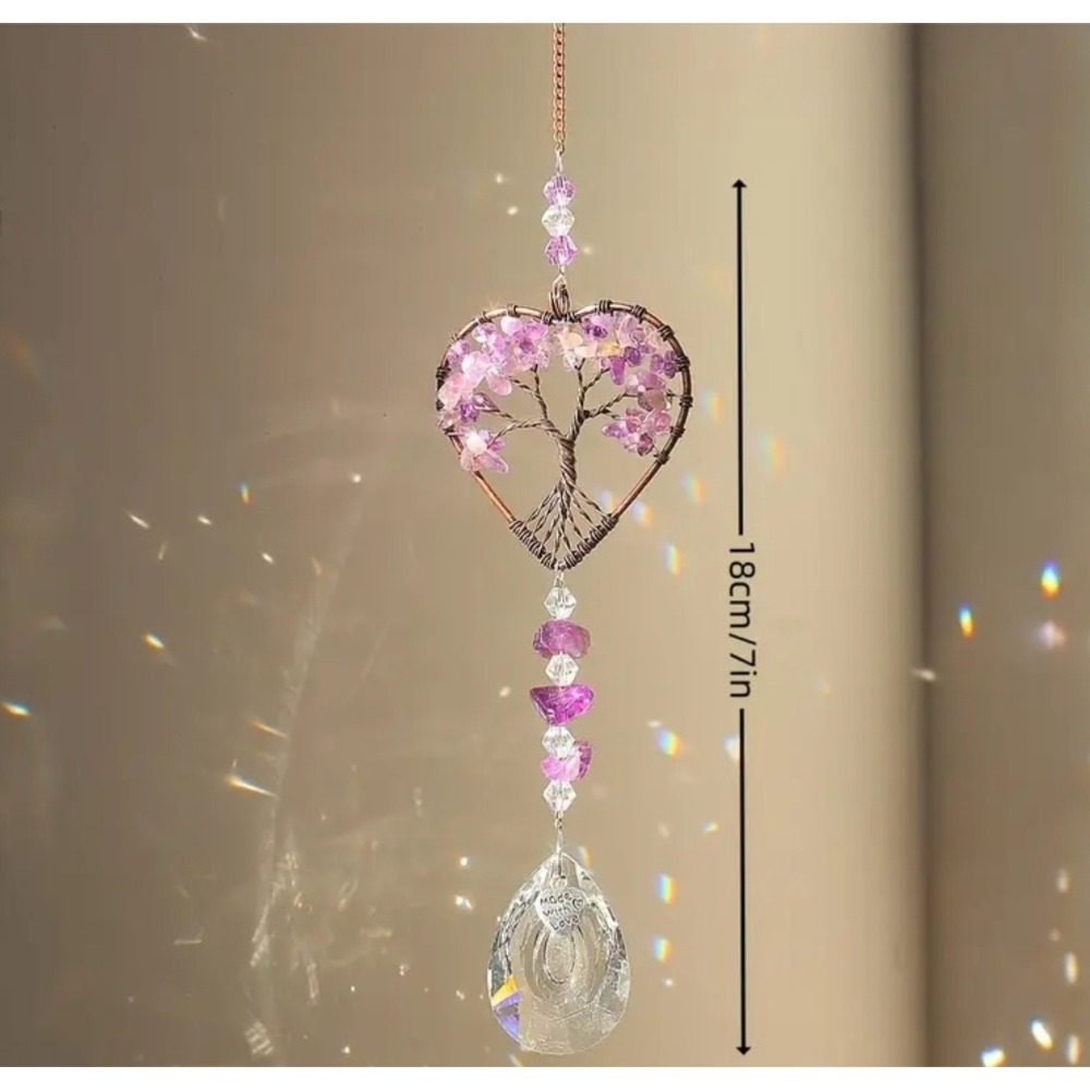 Heart Tree of Life Amethyst Crystal Suncatcher Window Hanging Ornament‎